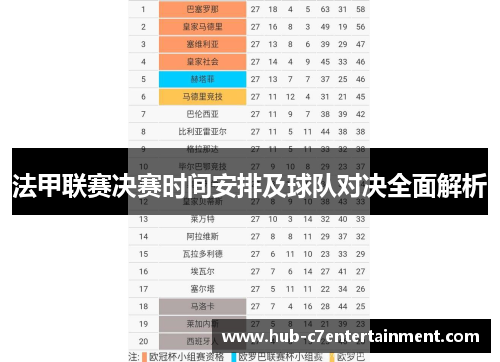 法甲联赛决赛时间安排及球队对决全面解析