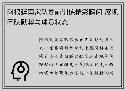 阿根廷国家队赛前训练精彩瞬间 展现团队默契与球员状态